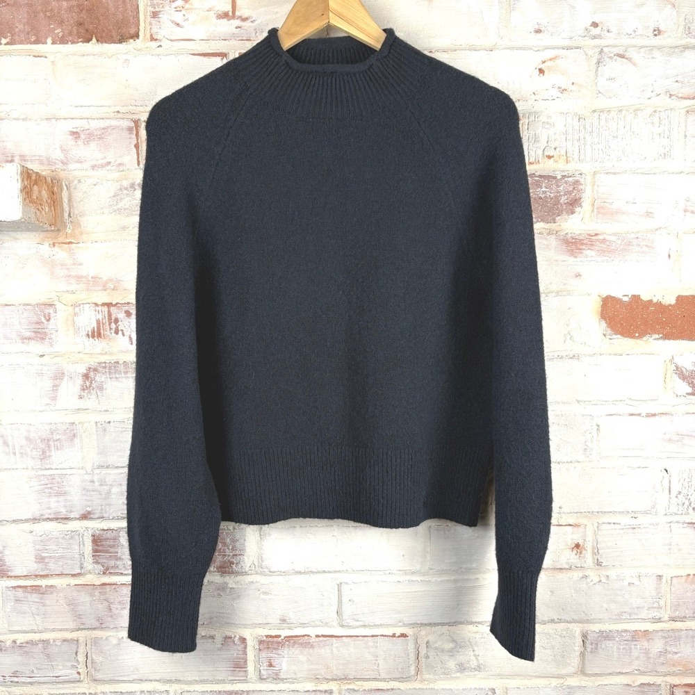 J.Crew Black Roll Neck Mock Neck Cropped Sweater Merino Wool Alpaca Blend S